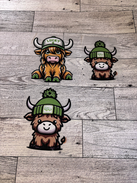 Cow Med & Small with Knit Hat, Cow with Lucky Hat Transfer for Shirt (Direct To Film)